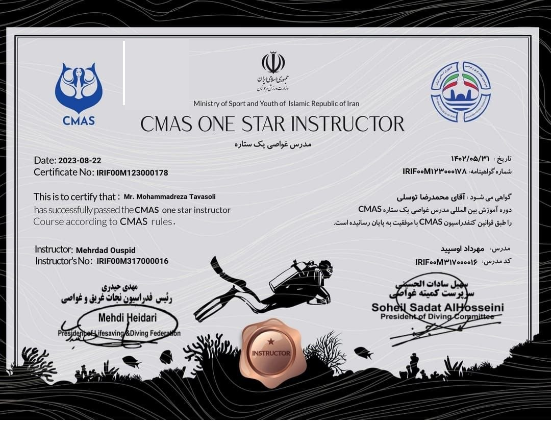 گواهینامه مربی یک ستاره CMAS